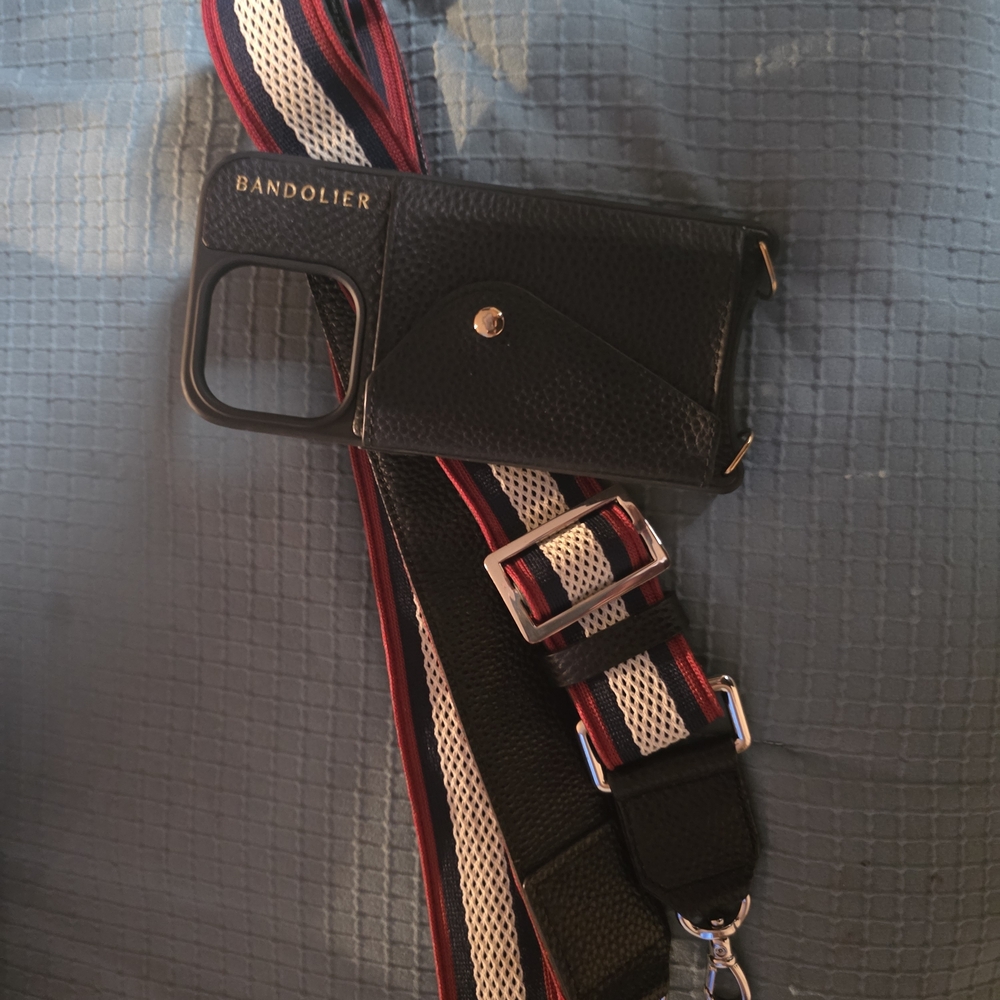 Bandolier Black Phone Case with Multicolor Strap I Phone 15 Pro